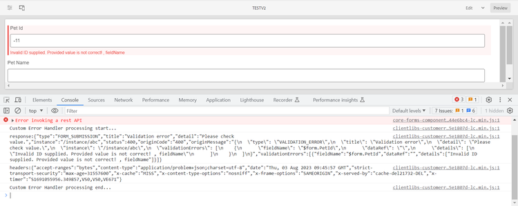 add a custom error handler in a form to handle error responses