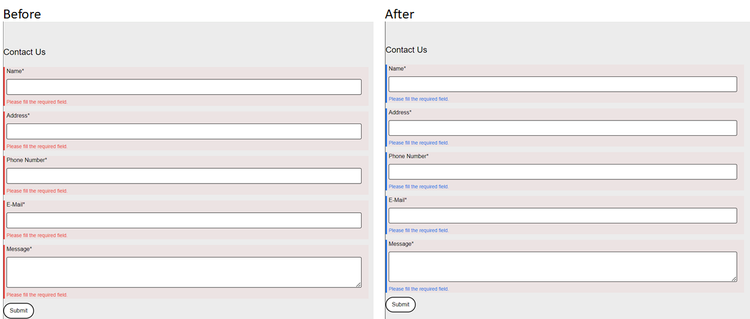 Example: Error color set to blue