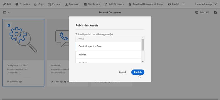 Publish and Unpublish form