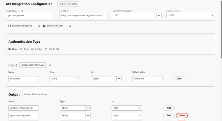 API rest Endpoint Configuration