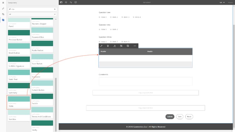 Table component in AEM sidebar