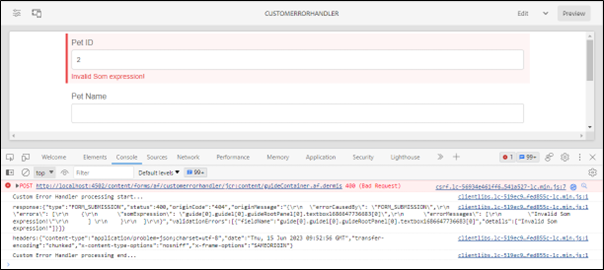 add a custom error handler in a form to handle error responses