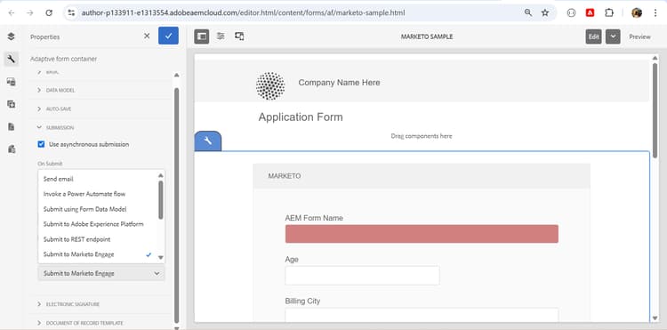 AEM Forms Submit action