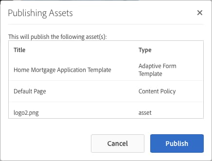 A confirmation dialog with all the related assets and resources