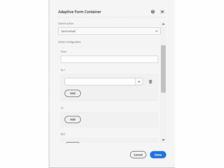 Action configuration of Send Email
