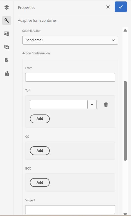 Action configuration of Send Email