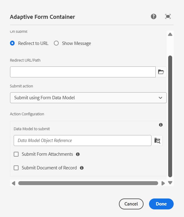 submit using Form Data Model