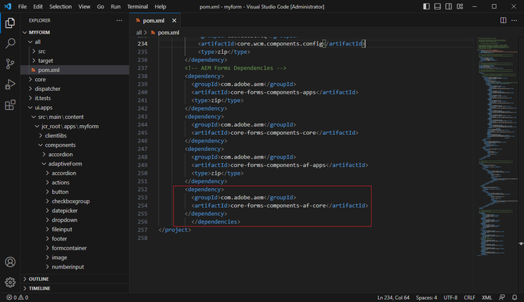 locate the core-forms-components-af-core artifact in all/pom.xml