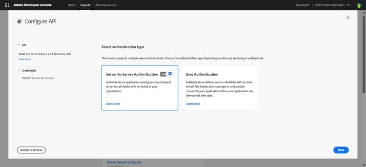 Select Authentication method
