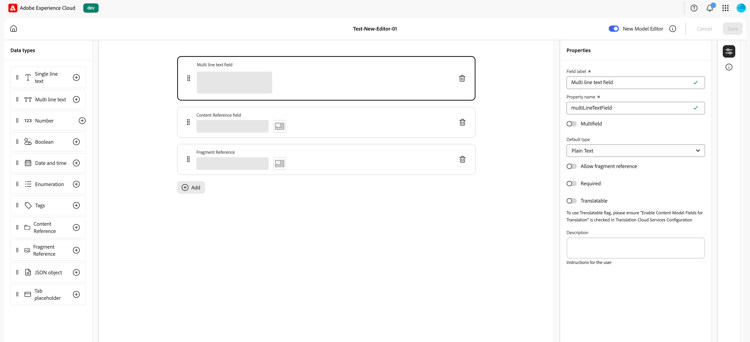 Content Fragment Model Editor