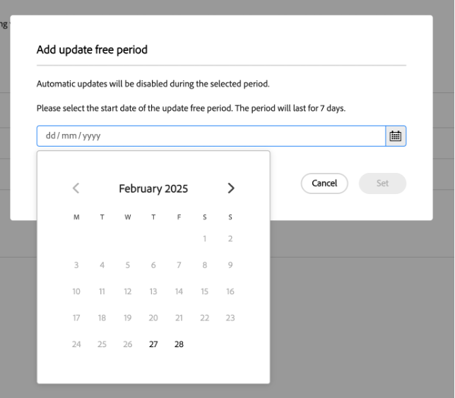 Update Free Periods Configuration