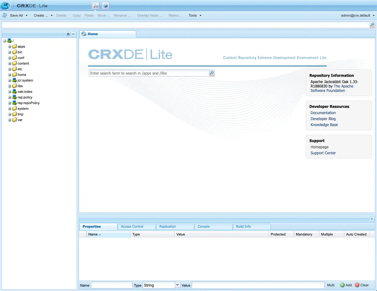 The CRXDE Lite interface