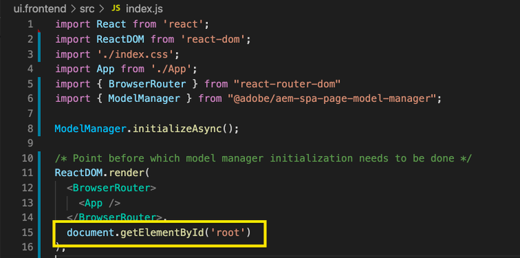 ReactDOM.render() in the index.js file