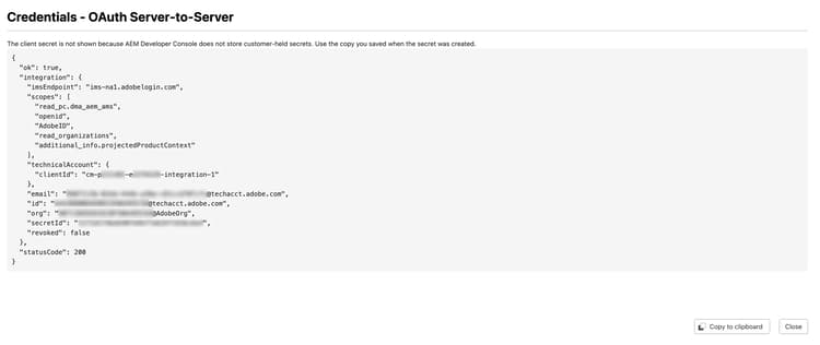 Credentials dialog without the client secret value