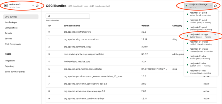 New OSGi Bundles Screen in Dev Console