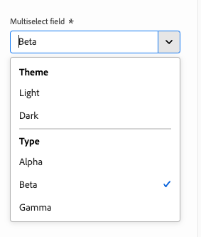 Screenshot of multiselect component type with grouping