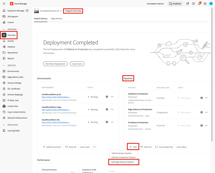 The Pipelines card on the Program Overview page