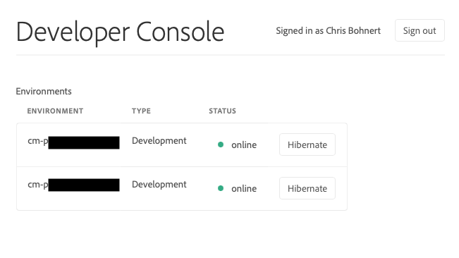 List of environments to hibernate