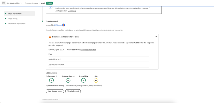 Issues encountered by Experience Audit