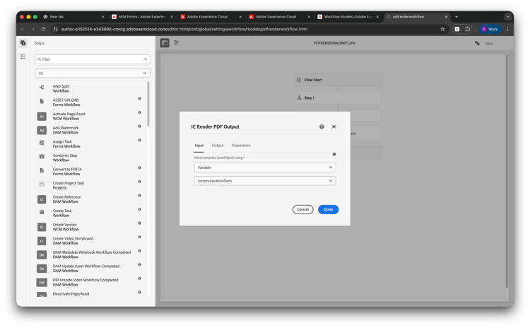 IC Render PDF Output — Input tab