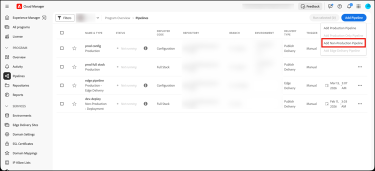 Add non-production pipeline