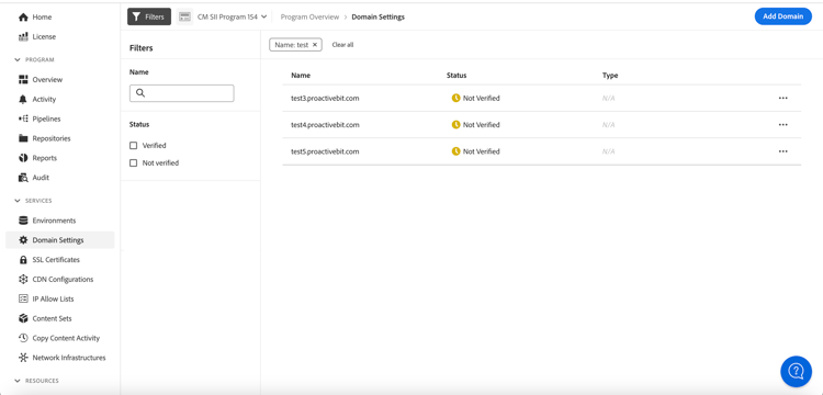 Search field in Domain Settings