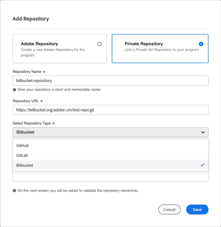 Add Repository dialog box