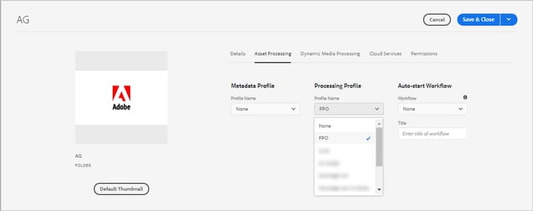 Processing profiles can easily be applied to folders and all assets uploaded to folders are processing using these profiles