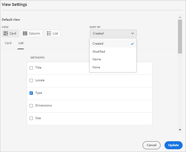Set default view in View Settings