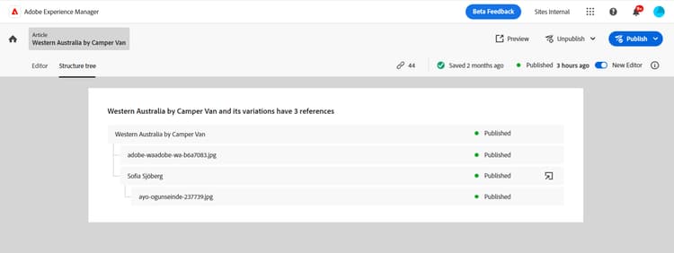Structure Tree in Content Fragment Editor