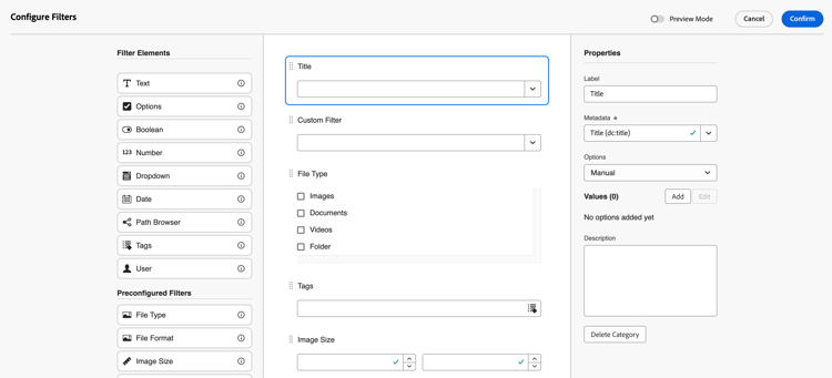 customize search filters