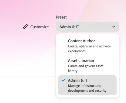Admin & IT profile selector in Experience Hub