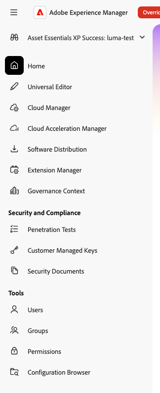 Penetration Tests entry under Security and Compliance in the Experience Hub navigation