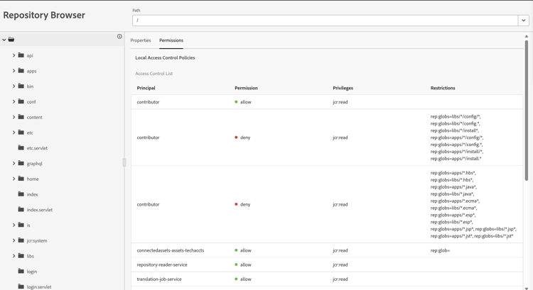 Permissions tab