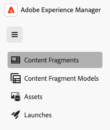 Content Fragments console - navigation