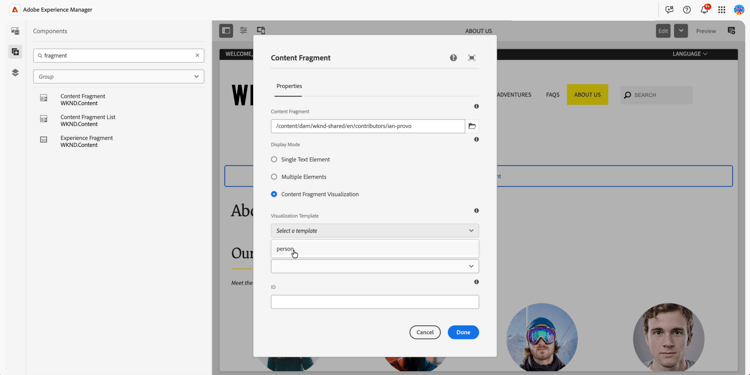 Configure Content Fragment component for a visual fragment