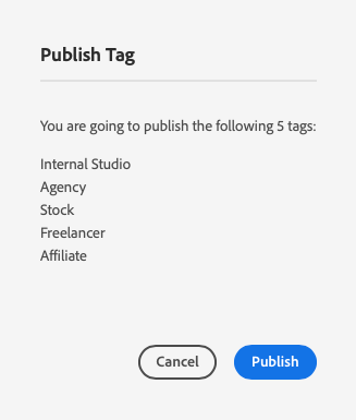 The Publish Tag confirmation modal