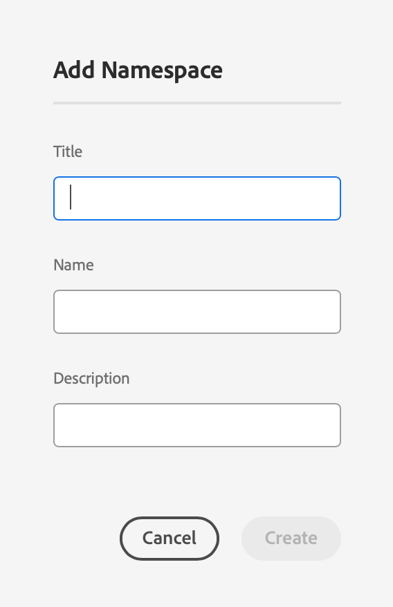 Add Namespace dialog