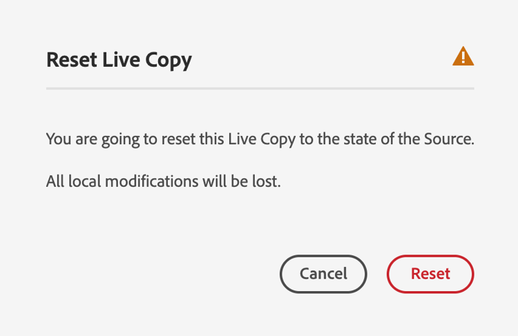 Confirm Live Copy reset