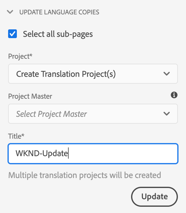 Create project to update language copies