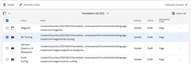 Translation Job options