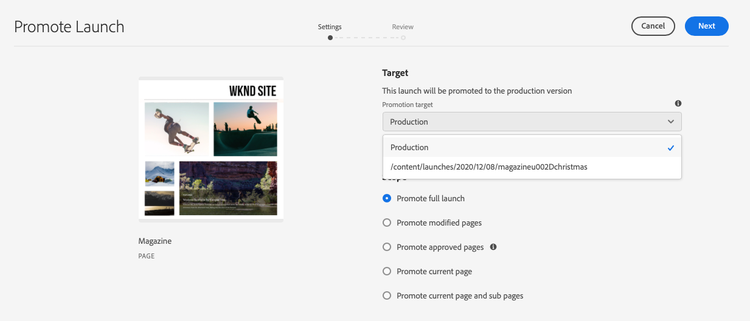 Promote launch settings