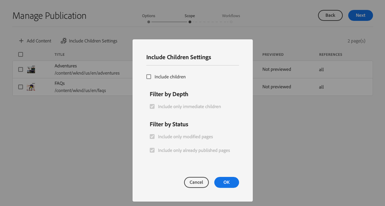 Manage Publication including children