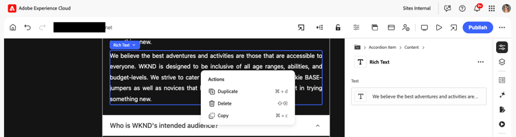 Context options menu
