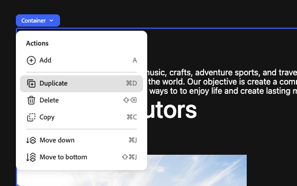 Duplicate from context menu