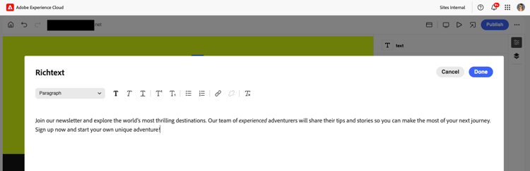 Rich text editing dialog