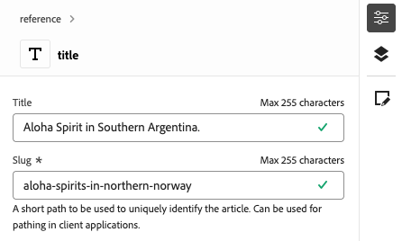 Editing text in the properties panel
