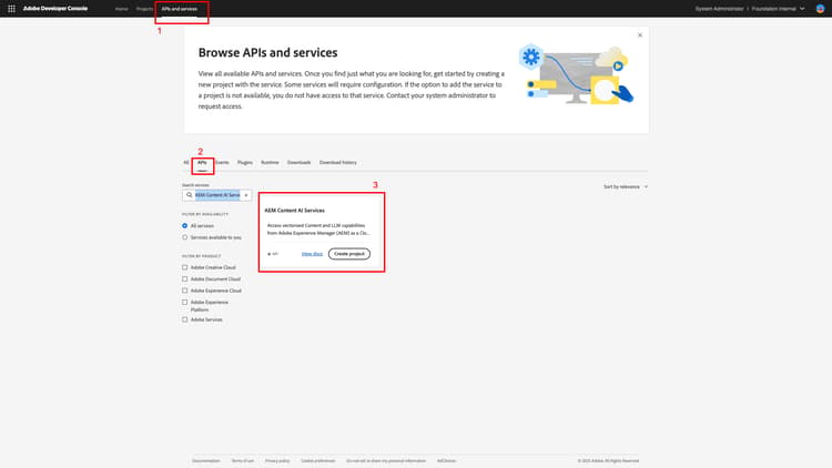 Developer Console showing APIs and services
