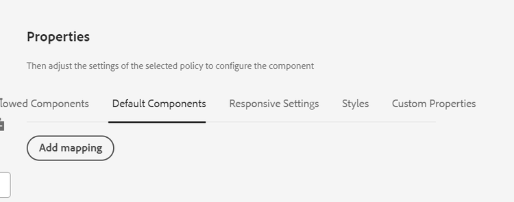 Design dialog default component tab