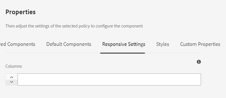 Design dialog responsive settings tab